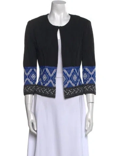 Pre-owned St John Printed Scoop Neck Sweater In Black