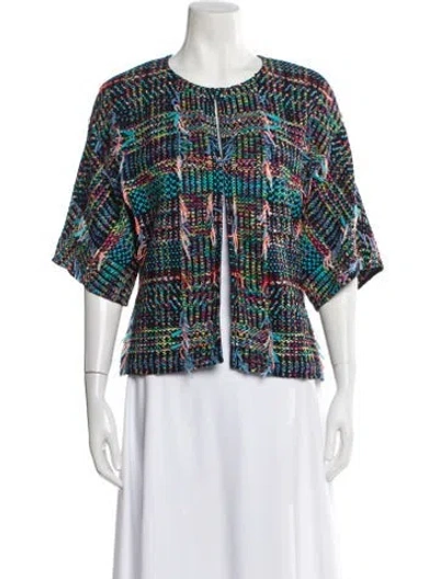 Pre-owned St John Printed Scoop Neck Sweater In Blue