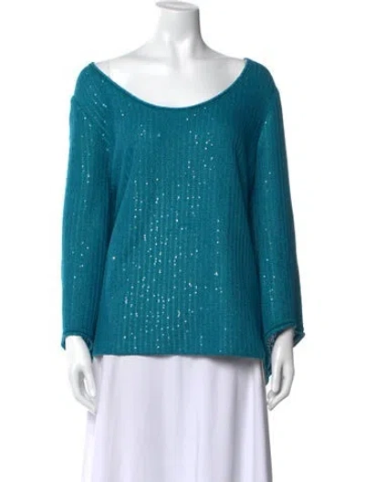 Pre-owned St John Printed Scoop Neck Sweater In Blue