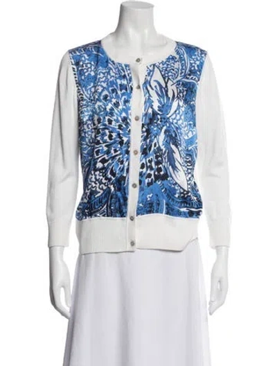 Pre-owned St John Printed Scoop Neck Sweater In Blue