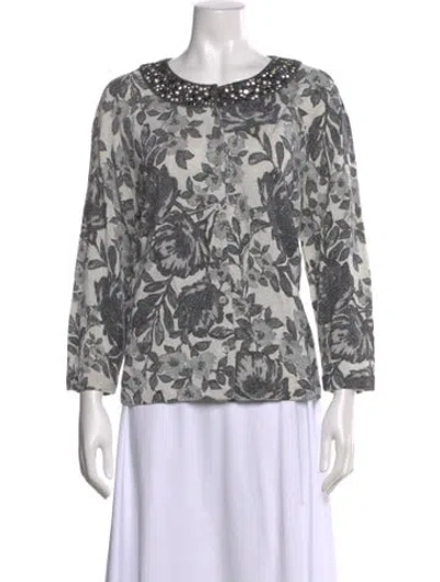 Pre-owned St John Printed Scoop Neck Sweater In Gray