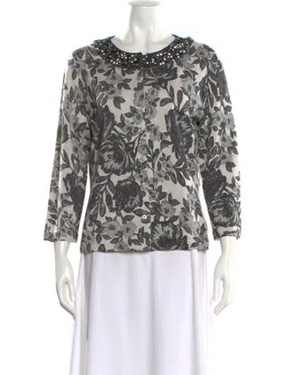 Pre-owned St John Printed Scoop Neck Sweater In Gray