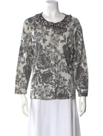 Pre-owned St John Printed Scoop Neck Sweater In Gray