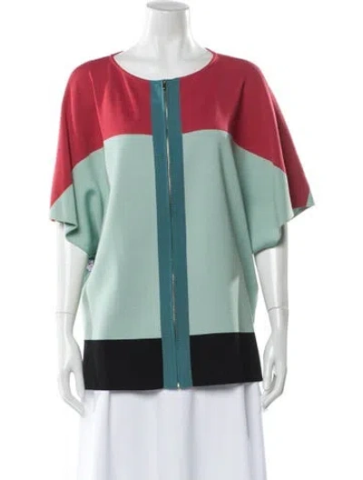 Pre-owned St John Printed Scoop Neck Sweater In Green