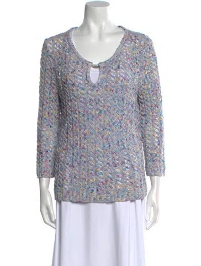 Pre-owned St John Printed Scoop Neck Sweater In Purple