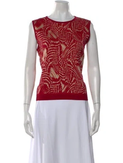 Pre-owned St John Printed Scoop Neck Sweater In Red