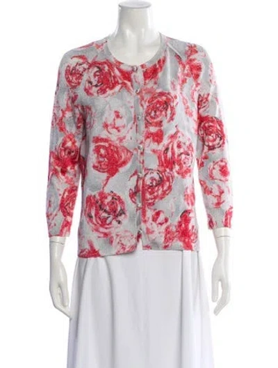 Pre-owned St John Printed Scoop Neck Sweater In White