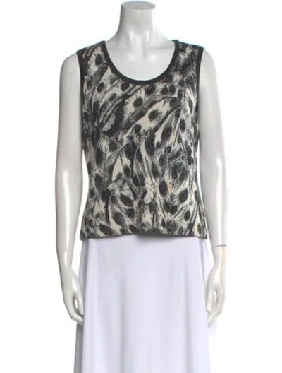Pre-owned St John Printed Scoop Neck Top In Blue
