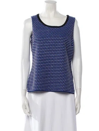 Pre-owned St John Printed Scoop Neck Top In Blue