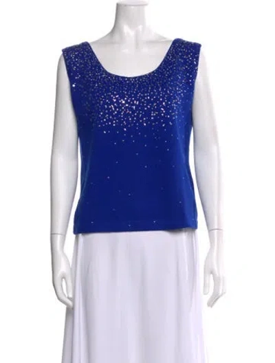 Pre-owned St John Printed Scoop Neck Top In Blue