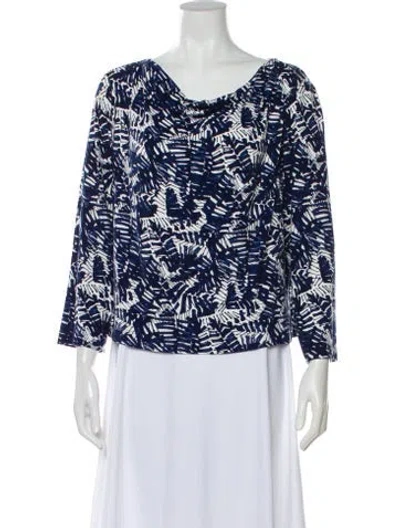 Pre-owned St John Printed Scoop Neck Top In Blue