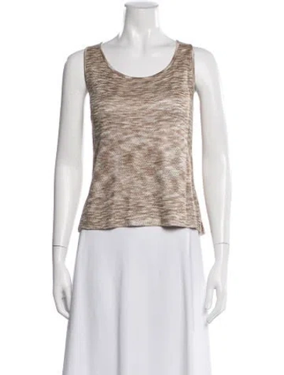 Pre-owned St John Printed Scoop Neck Top In Brown
