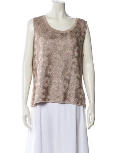 Pre-owned St John Printed Scoop Neck Top In Neutral