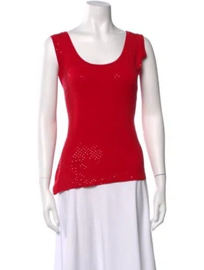 Pre-owned St John Printed Scoop Neck Top In Red