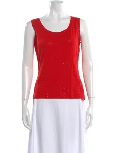Pre-owned St John Printed Scoop Neck Top In Red