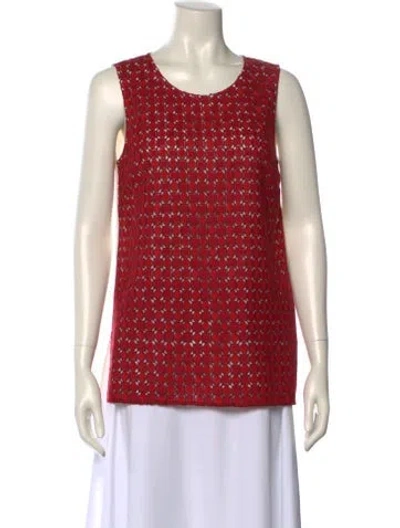 Pre-owned St John Printed Scoop Neck Top In White