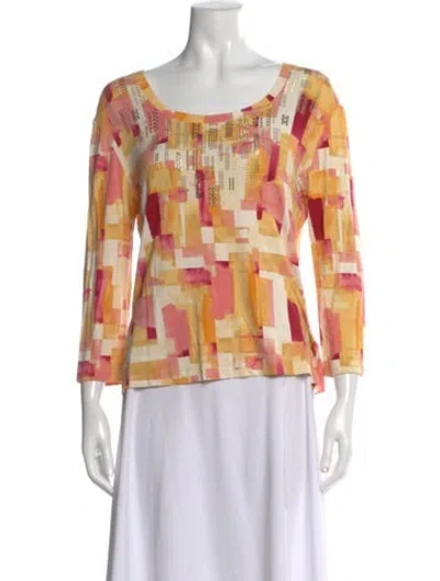 Pre-owned St John Printed Scoop Neck Top In Yellow