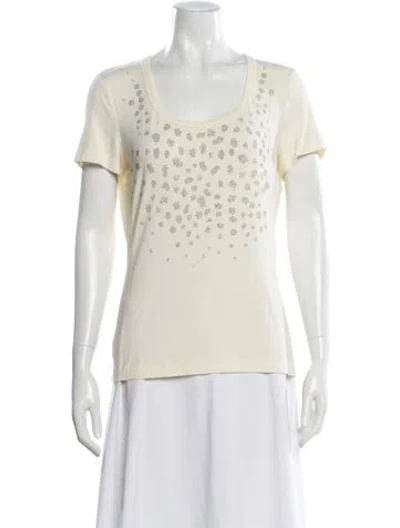 Pre-owned St John Printed Scoop Neck T-shirt In White