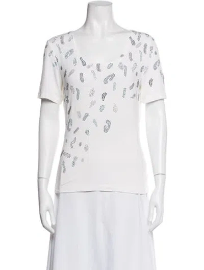 Pre-owned St John Printed Scoop Neck T-shirt In White