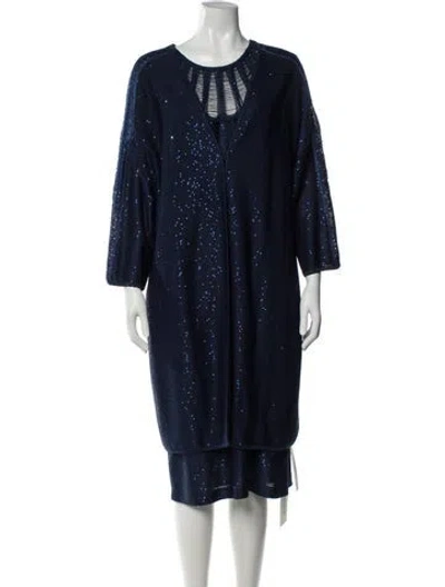 Pre-owned St John Printed Sequin Embellishments Dress Set In Blue