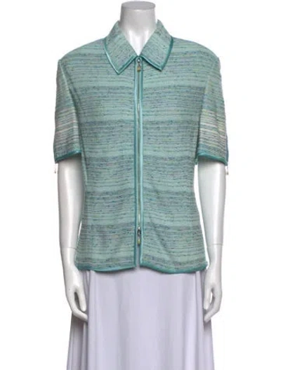 Pre-owned St John Printed Short Sleeve Button-up Top In Multi
