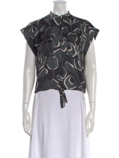 Pre-owned St John Printed Short Sleeve Button-up Top In Multi