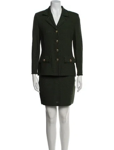 Pre-owned St John Printed Skirt Suit In Green