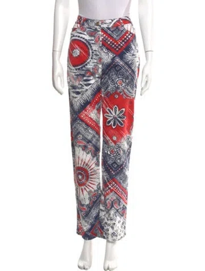 Pre-owned St John Printed Straight Leg Pants In Red
