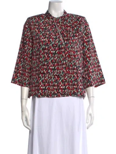 Pre-owned St John Printed Three-quarter Sleeve Top In Pink