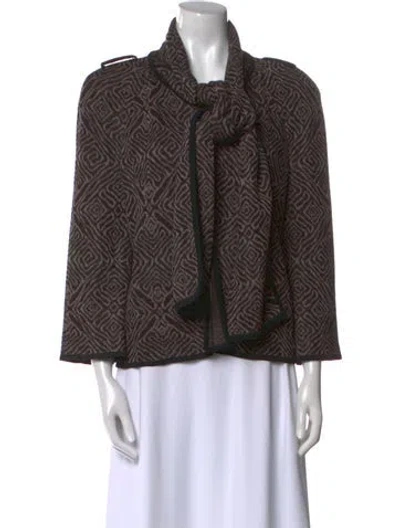 Pre-owned St John Printed Tie Neck Sweater In Brown