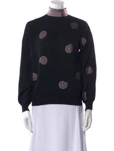 Pre-owned St John Printed Turtleneck Sweater In Black