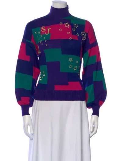 Pre-owned St John Printed Turtleneck Sweater In Blue