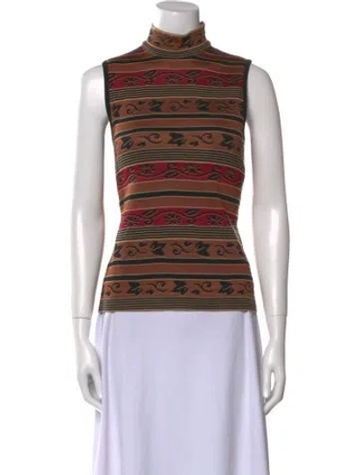 Pre-owned St John Printed Turtleneck Sweater In Brown
