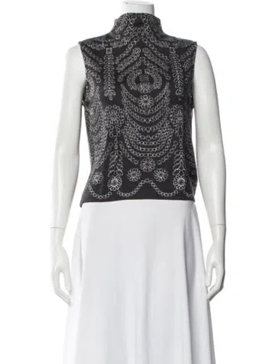 Pre-owned St John Printed Turtleneck Sweater In Gray