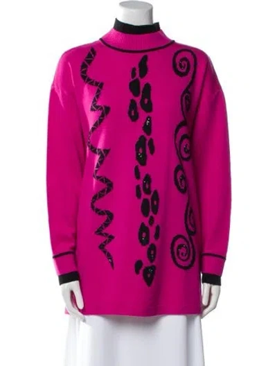 Pre-owned St John Printed Turtleneck Sweater In Pink