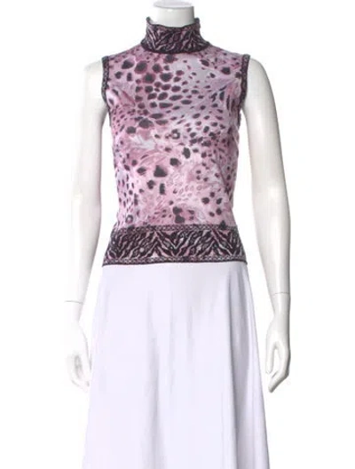 Pre-owned St John Printed Turtleneck Sweater In White