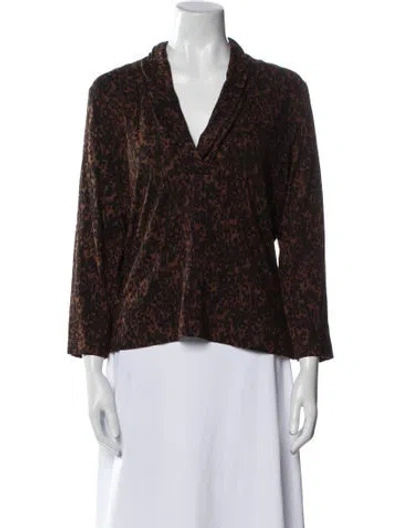 Pre-owned St John Printed V-neck Blouse In Brown