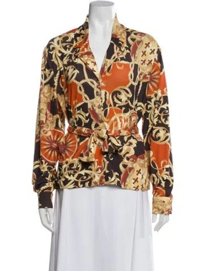 Pre-owned St John Printed V-neck Blouse In Multi