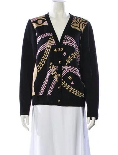 Pre-owned St John Printed V-neck Sweater In Black