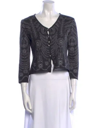 Pre-owned St John Printed V-neck Sweater In Black