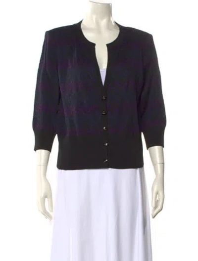 Pre-owned St John Printed V-neck Sweater In Black