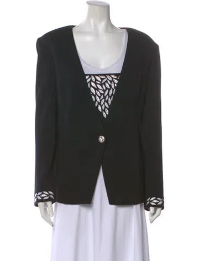 Pre-owned St John Printed V-neck Sweater In Black