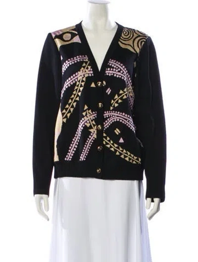 Pre-owned St John Printed V-neck Sweater In Black