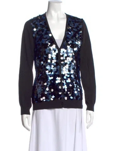 Pre-owned St John Printed V-neck Sweater In Blue