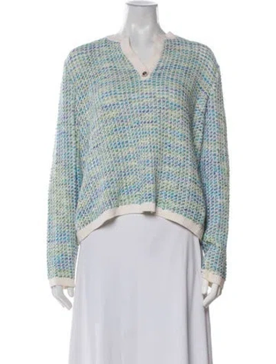 Pre-owned St John Printed V-neck Sweater In Blue