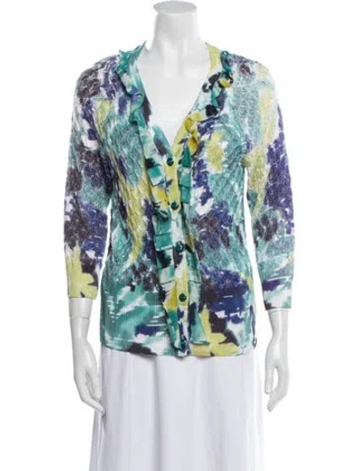 Pre-owned St John Printed V-neck Sweater In Blue