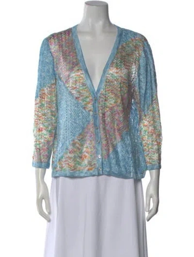 Pre-owned St John Printed V-neck Sweater In Blue