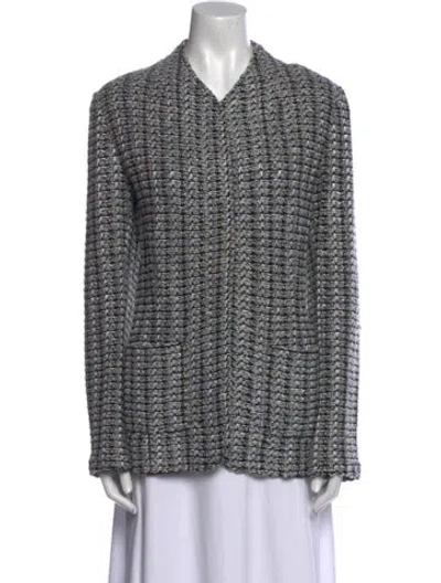 Pre-owned St John Printed V-neck Sweater In Gray
