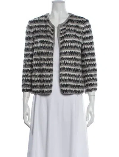 Pre-owned St John Printed V-neck Sweater In Gray