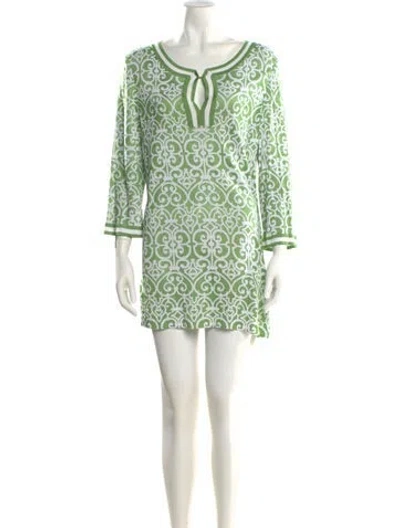 Pre-owned St John Printed V-neck Sweater In Green